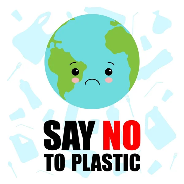 Hüzünlü çizgi film karakteri elinde plastik torba tutuyor. Plastik torbaya hayır de..
