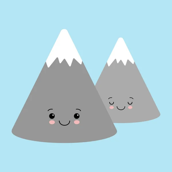 Twee grijze bergen. Kawaii stripfiguur met een schattig gezicht. — Stockvector