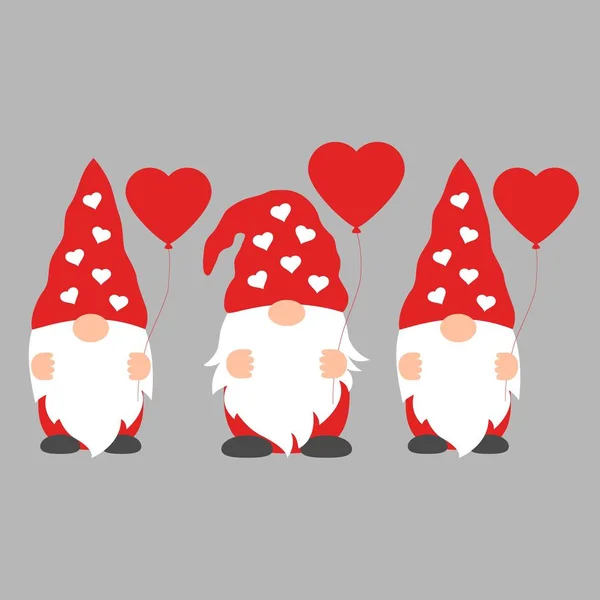 Set of Cartoon Valentine Gnomes isolated on a gray background — Stock Vector