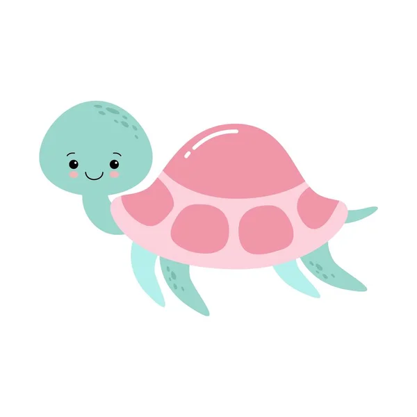 Joyeux tortue mignonne avec sourire, illustration de dessin animé vectoriel . — Image vectorielle