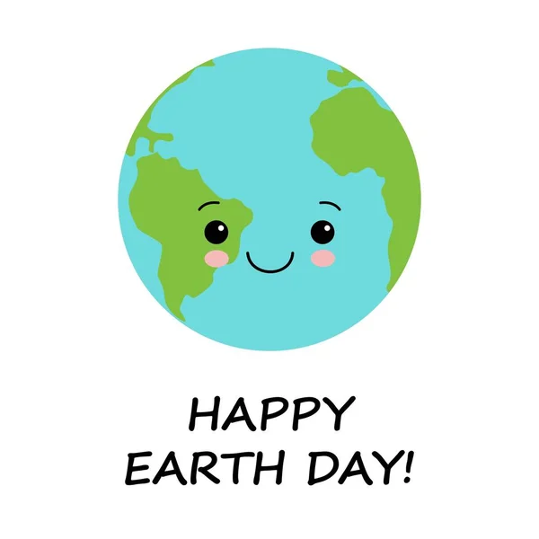 Cute cartoon Earth day postcard vector illustration. Earth globe happy with green trees and blue