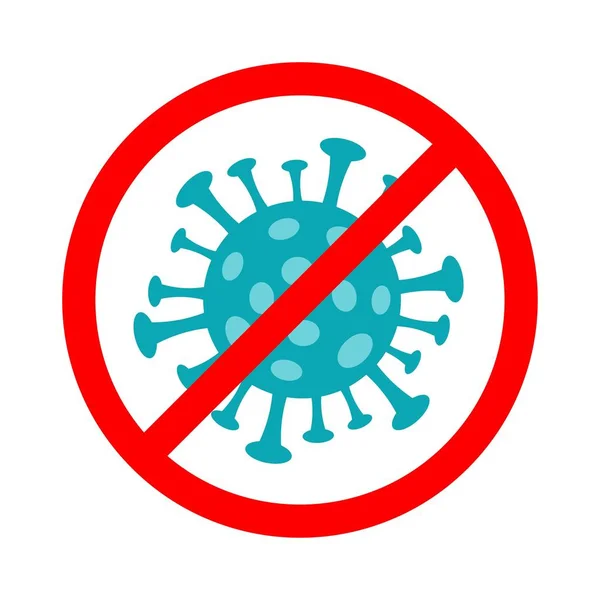 停止Coronavirus 2019-ncov. Coronavirus细胞概念的载体说明用红色停止符号划掉. — 图库矢量图片