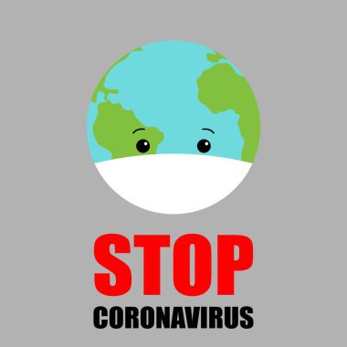 Virüs koruma maskeli bir dünya. Coronavirus 2019-ncov uyarı vektör çizimi. Wuhan virüsü..