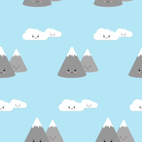 Einfache babynahtlose Muster mit Wolken und Bergen. — Stockvektor