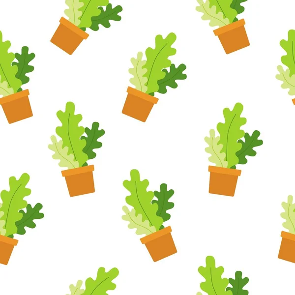 Inicio Plantas Verdes Patrón Sin Costura Fondo Blanco Fondo Vectorial — Vector de stock