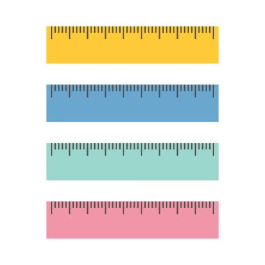 Renkli gökkuşağı plastik cetvelleri. Vektör illüstrasyon seti. Düz biçim
