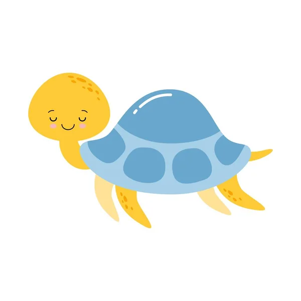 Tortue Caricaturale Bleue Jaune Isolée Sur Blanc Livre Colorier Illustration — Image vectorielle