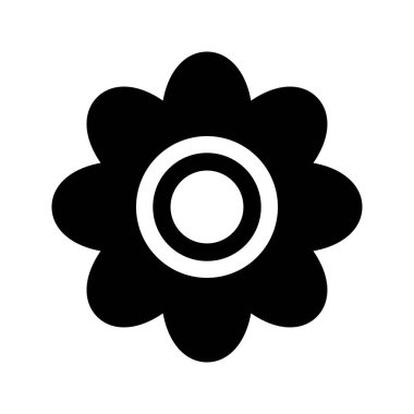 Papatya çiçeği düz vektör siyah simgesi beyaz arkaplan çizgi film tarzında izole