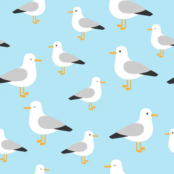 Vecteur beau motif avec des mouettes. Goéland marin, un bel oiseau. Oiseau mignon dans le style de dessin animé . . — Image vectorielle