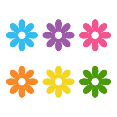 Siluette beyaz üzerine izole edilmiş düz simge çiçek simgeleri.