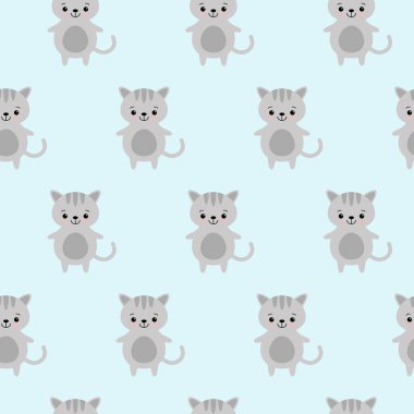 Vektör çizimi. Kusursuz desen. Komik kediler. Gri renkli şirin kediler. Vektör kediler.