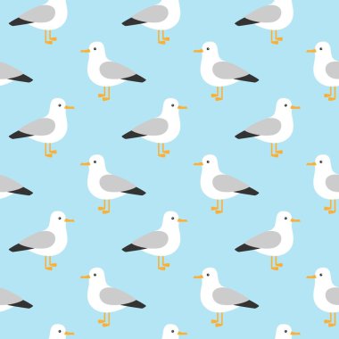 Vektör içinde martılar olan modern çocuksu, pürüzsüz desen. Tatlı çizgi film martıları. Yaz tatili. Yazdırmak için iyi.