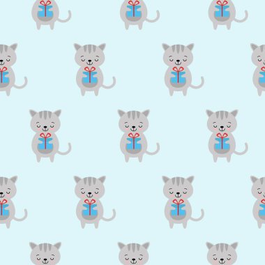 Vektör çizimi. Kusursuz desen. Yetenekli komik kediler. Gri renkli şirin uyuyan kediler. Vektör kediler.