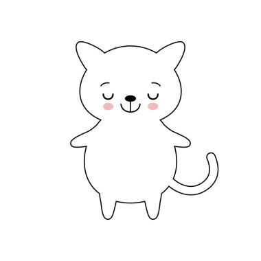 Kedi kawaii karakteri. Beyaz arka planda uyuyan sevimli beyaz bir kedi yavrusu..