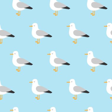Martılarla güzel bir desen oluşturun. Martı, güzel bir kuş. Çizgi film tarzında şirin bir kuş..