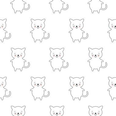 Şirin uyuyan kedilerle kusursuz desen. Çizgi film hayvanları arka planı. Kumaş, duvar kağıdı, ambalaj kağıdı, tekstil, yatak, tişört baskısı için ideal..