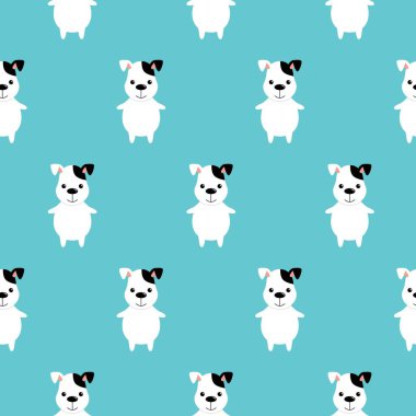 Şirin Köpekler kusursuz desen. Mavi arka planda çizgi film köpekleri. Vektör arkaplanı.