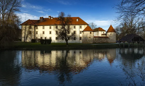 Otocec Castle on the Krka River in Slovenia, beautiful scene wit — Stock Photo, Image