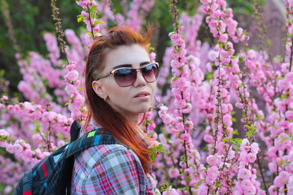 Spring, girl, flowering tree — Stock Photo, Image