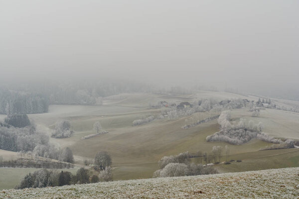 Winter landscape in hoarfrost