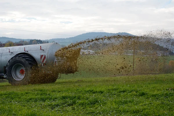 Manure is spread on meadow — Stock Photo, Image