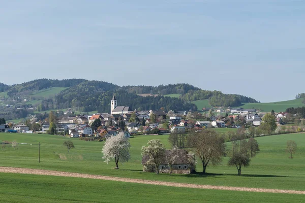 Pagórkowaty Obszar Mieszkalny Turystyczny Austrii Gmina Putzleinsdorf — Zdjęcie stockowe