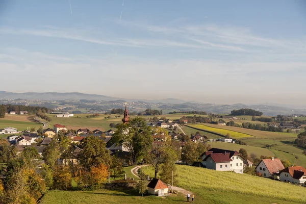 Krajobraz Miejski Parafii Kirchberg Der Donau Jesienią Austria — Zdjęcie stockowe