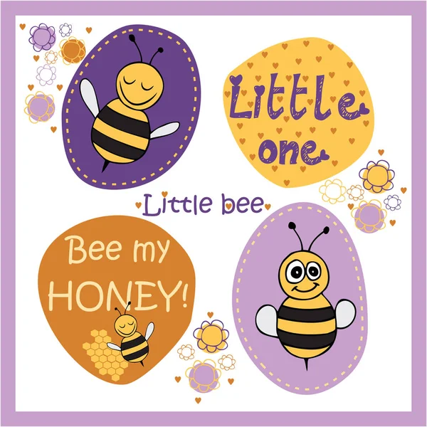 Set of honey and bee stickers Stock Vector