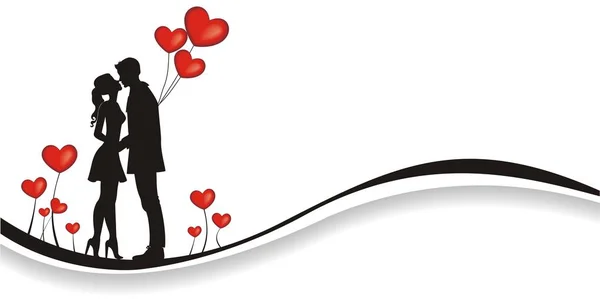 Valentine background dengan pasangan cinta - Stok Vektor