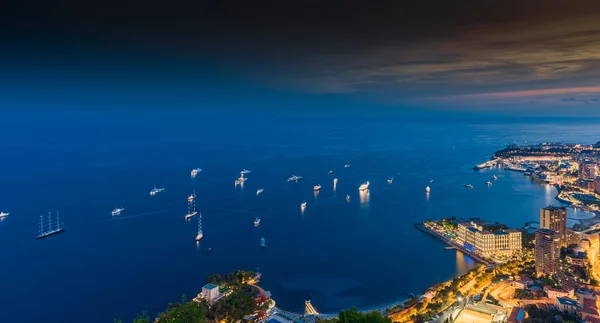 2016 Monaco Monte Carlo 2016 Aerial Panoramic View Night City — 스톡 사진
