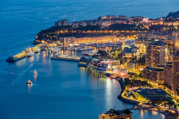 Mónaco Monte Carlo Septiembre 2016 Vista Panorámica Aérea Ciudad Noche — Foto de Stock
