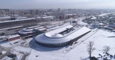Rusya, Saint Petersburg, 07 Mart 2018: hava video Müzesi kış Rusya Demiryolları, eski tren, sergi kompleksi, Baltık İstasyonu Tren, modern bina, Rzd, cephe