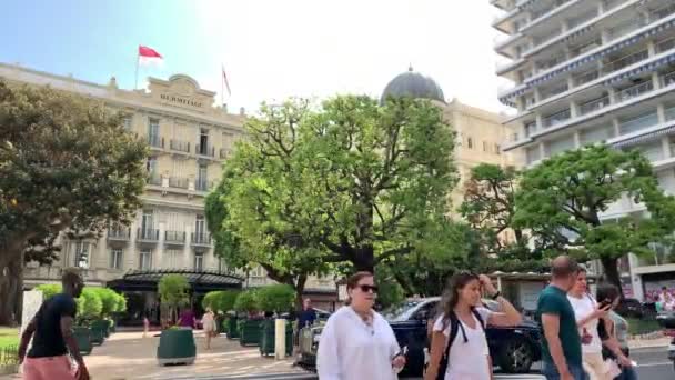 Monaco Monte Carlo Juli 2019 Hotel Hermitage Lyxliv Dyraste Bilarna — Stockvideo