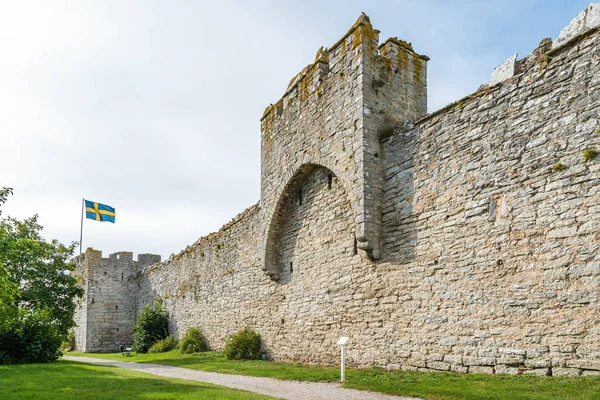 Visby City Wall Středověká Obranná Zeď Obklopující Švédské Město Visby — Stock fotografie