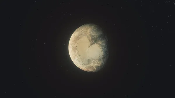 Plüton. Bir yıldız alanının önündeki Güneş Sistemi Gezegeni. 3d illüstrasyon