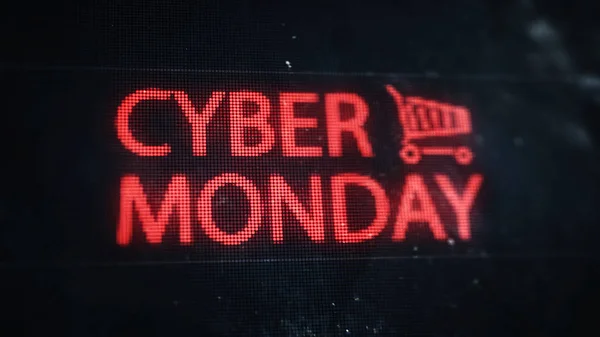 Cyber Monday Banner Red Pixel Text Shopping Cart Old Dusty — Stock Photo, Image