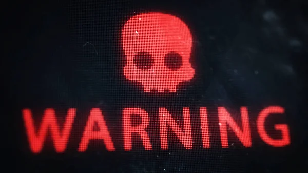 Warning Pixel Message Red Text Warning Skull Old Dusty Screen — Stock Photo, Image