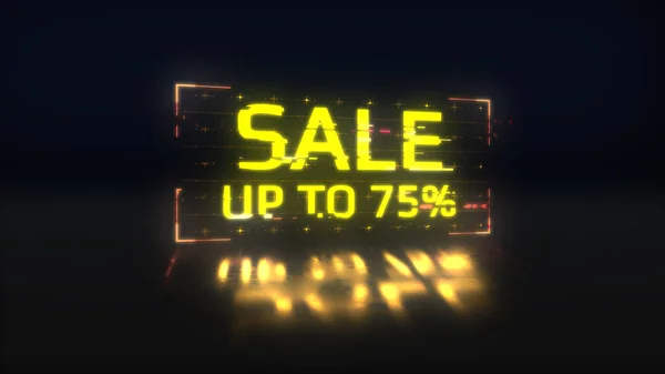 % 75 indirimli arıza pankartı. Sarı neon indirimi fiyat etiketi illüstrasyonu