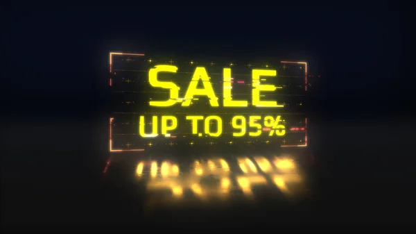 Arıza afişlerinde% 95 indirim var. Sarı neon indirimi fiyat etiketi illüstrasyonu