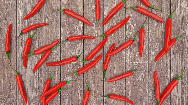Red Chili Pepper Hölzernen Hintergrund Flache Lage Draufsicht Illustration — Stockfoto