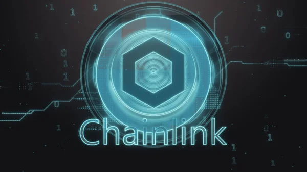 ChainLink (LINK) şifreleme para birimi sembolü. Yüksek teknolojili fütüristik arkaplan çizimi.