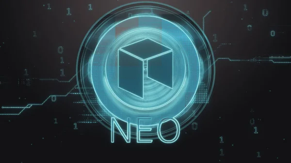 NEO kripto para birimi sembolü. Yüksek teknolojili fütüristik arkaplan çizimi.