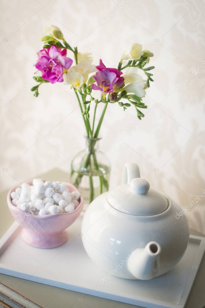 tea pot and flowers