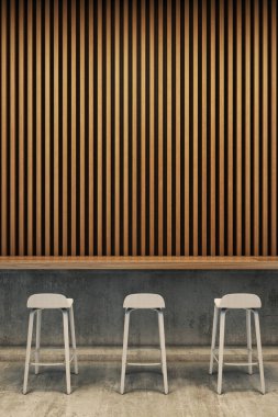 Beyaz tahta duvarlı tezgah çubuğu. 3d illüstrasyon