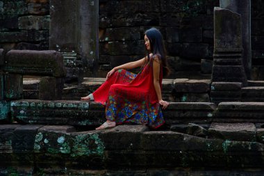 Angkor Thom Bayon Prasat Bayon Khmer tapınakta popüler turistik, Angkor Wat Archaeological Park içinde Siem Reap, Kamboçya Unesco Dünya Mirası 's