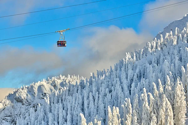 罗马尼亚波亚纳布拉索夫 滑雪场内的滑雪缆车 冬季被雪覆盖的滑雪场 — 图库照片