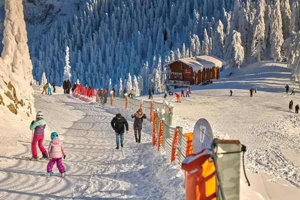 Poiana Brasov Romania January 2019 Skiers Snowboarders Enjoy Ski Slopes — стоковое фото