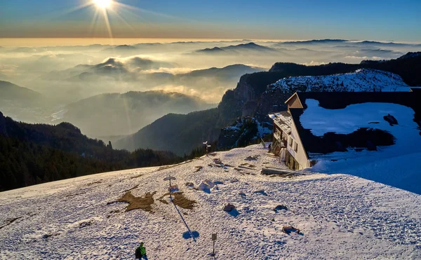 Vista Aérea Del Paisaje Desde Las Montañas Ceahlu Parque Nacional —  Fotos de Stock