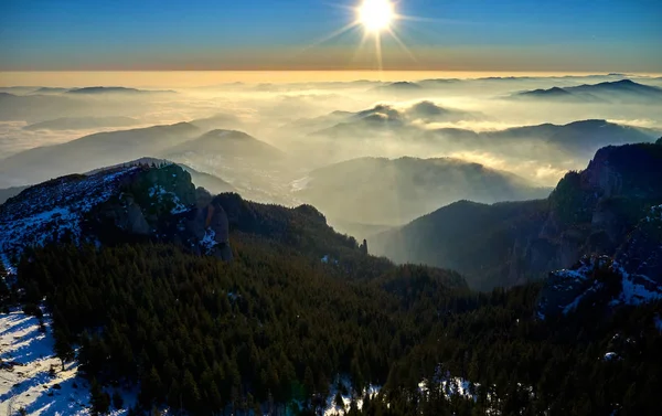 Letecký Pohled Krajinu Českých Hor Národní Park Při Východu Slunce — Stock fotografie
