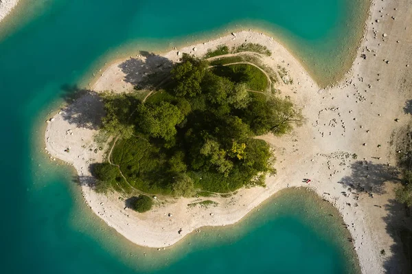 Vista Arial Lago Tenno Outono Trento Itália Europa Lago Turquesa — Fotografia de Stock